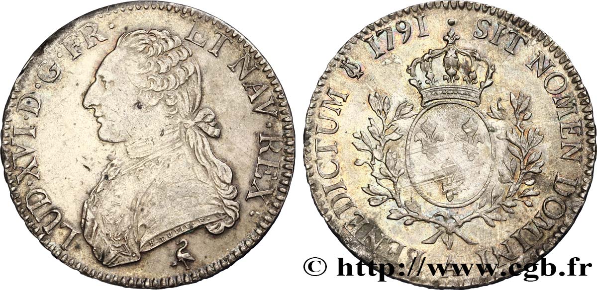 LOUIS XVI Écu aux branches d&nbsp;olivier 1791 Paris TTB+