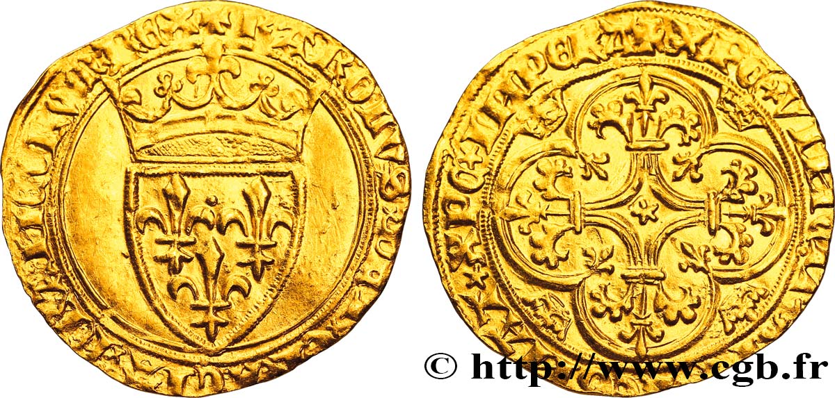 CHARLES VI LE FOU OU LE BIEN AIMÉ Écu d or à la couronne n.d. Poitiers TTB