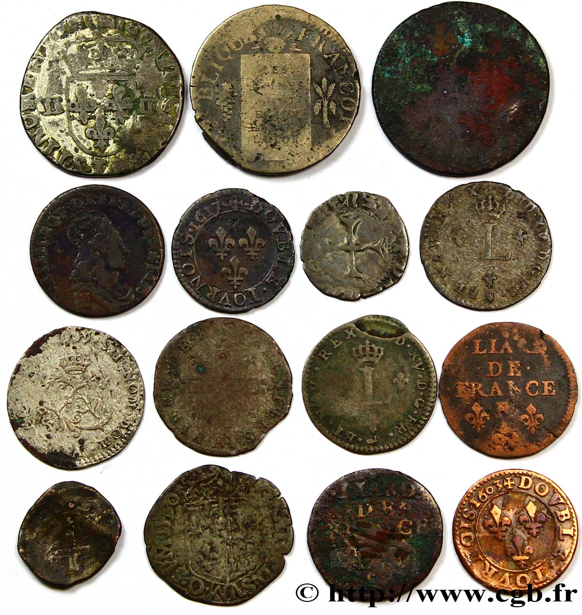 LOTS Quinze monnaies royales, états et métaux divers n.d.  