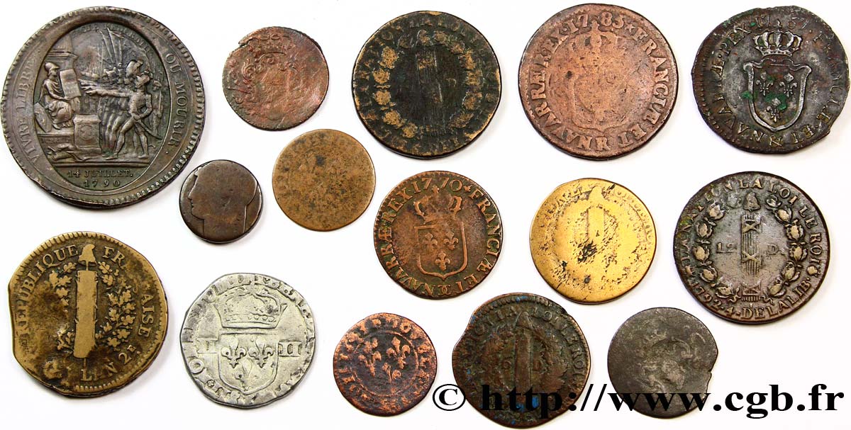 LOTS Quinze monnaies royales, états et métaux divers n.d.  