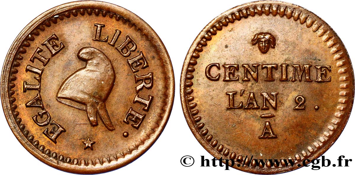 THE CONVENTION Essai du centime au bonnet phrygien 1794 Paris AU