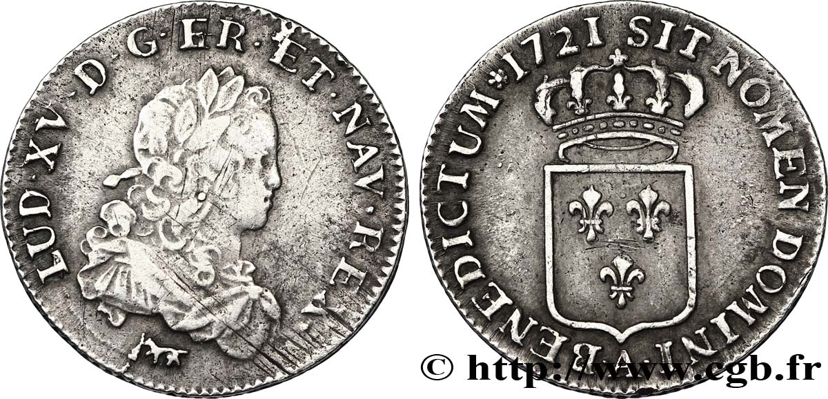 LOUIS XV DIT LE BIEN AIMÉ Tiers d écu de France 1721 Paris TB+/TTB