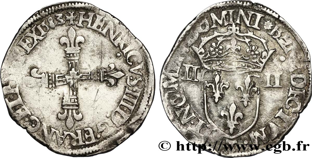 HENRY III Quart d écu, croix de face 1583 Nantes fSS