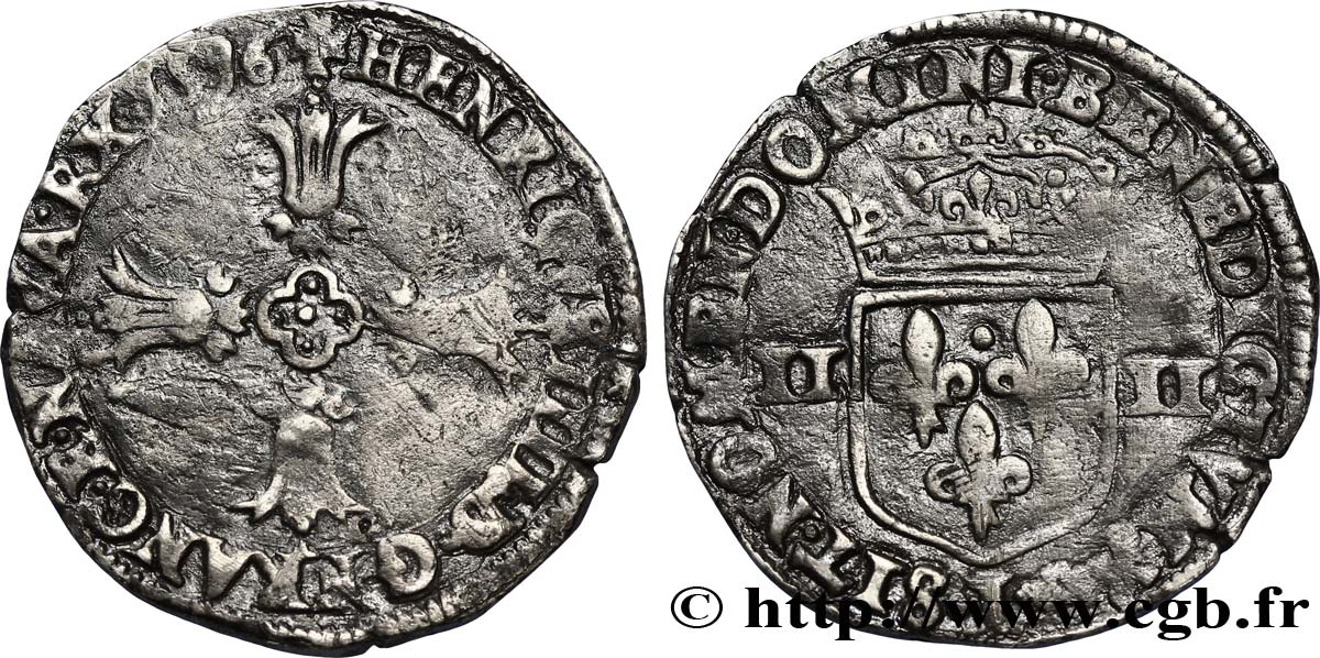 HENRY IV Quart d écu, croix feuillue de face 1596 Bayonne BB