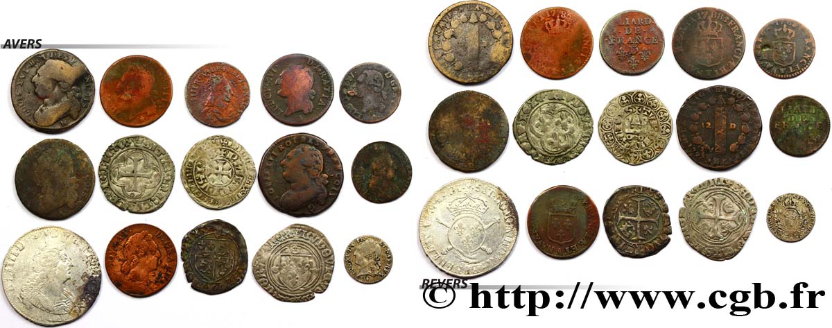 LOTES Quinze monnaies royales, états et métaux divers n.d.  