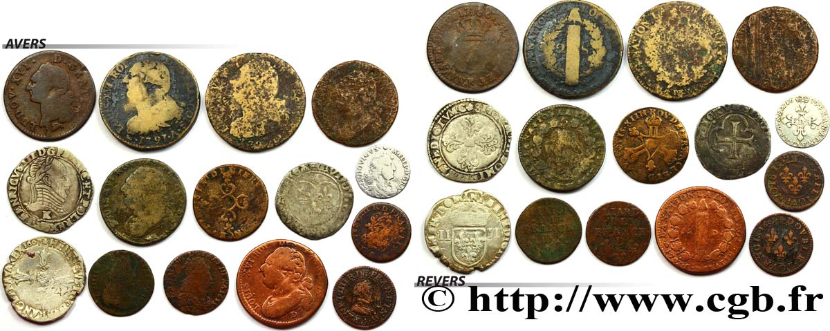 LOTTE Quinze monnaies royales, états et métaux divers n.d.  
