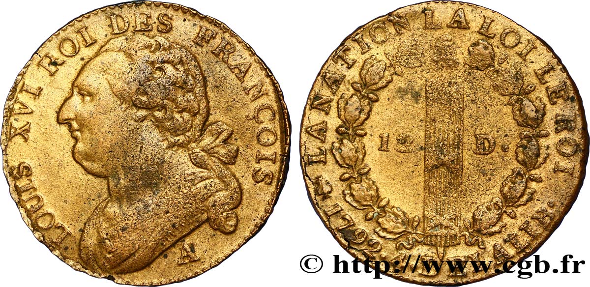 LOUIS XVI (MONARQUE CONSTITUTIONNEL)  12 deniers dit &nbsp;au faisceau&nbsp;, type FRANÇOIS 1792 Paris TTB
