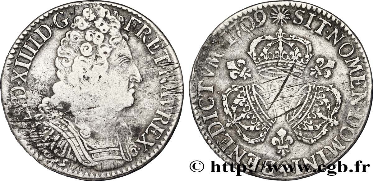 LOUIS XIV  THE SUN KING  Écu aux trois couronnes 1709 Rouen MB