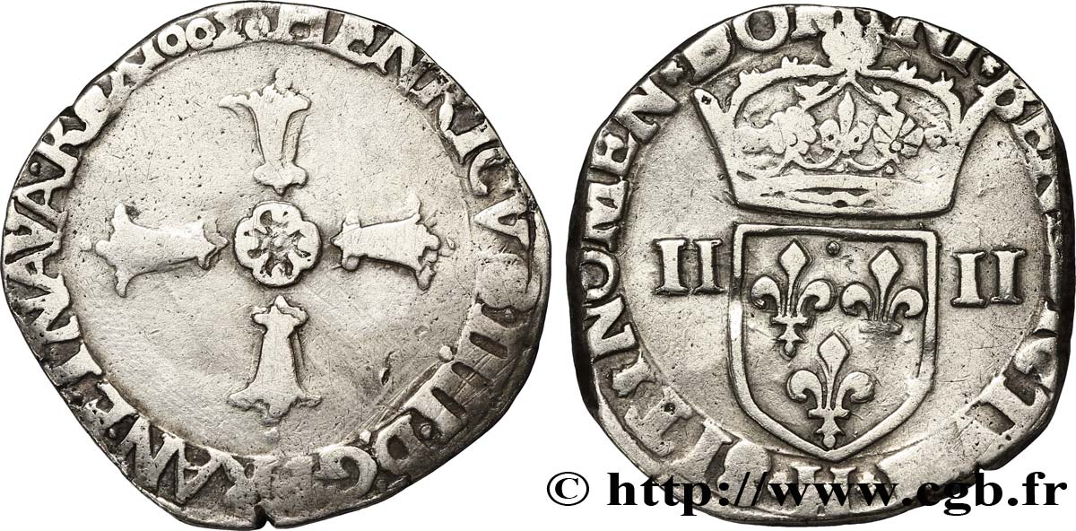 HENRY IV Quart d écu, croix feuillue de face 1602 La Rochelle BC+