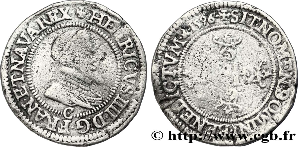 HENRI IV LE GRAND Demi-franc, 1er type de Saint-Lô 1596 Saint-Lô TB+