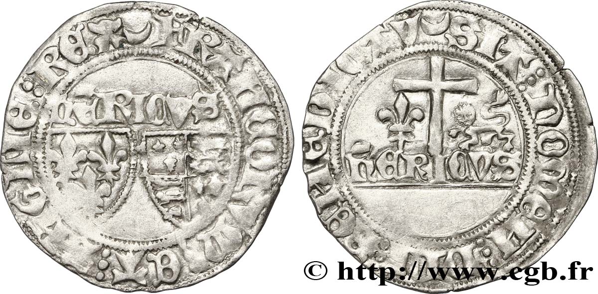 HENRY VI DE LANCASTRE - ROI DE FRANCE (1422-1453) - ROI D ANGLETERRE (1422-1461) et (1470-1471) Blanc aux écus n.d. Châlons-en-Champagne TTB