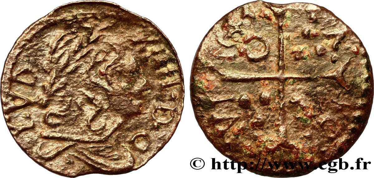 ESPAGNE - COMTÉ DE BARCELONE - LOUIS XIV LE GRAND OU LE ROI SOLEIL Denier 1643 Barcelone TB+