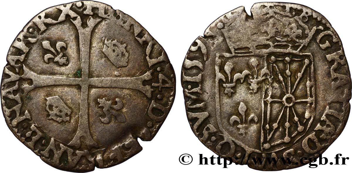 HENRI IV LE GRAND Douzain de Navarre, 2e type 1591 Saint-Palais TTB