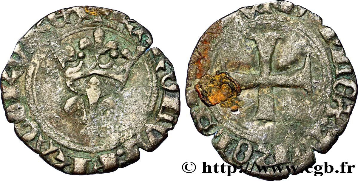 CHARLES VI LE FOU OU LE BIEN AIMÉ Double tournois dit  niquet  n.d. Paris TB+