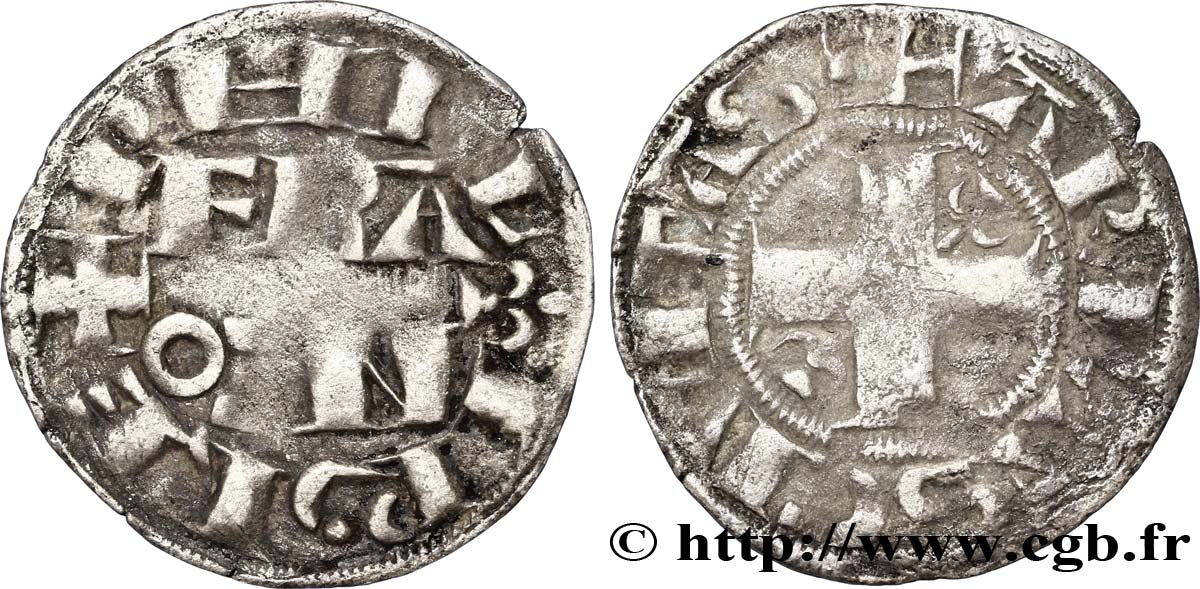 PHILIPPE II DIT &nbsp;PHILIPPE AUGUSTE&nbsp; Denier parisis, 1er type n.d. Arras TTB