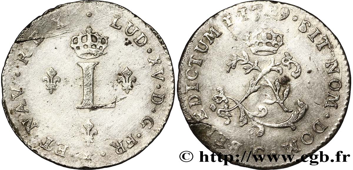 LOUIS XV DIT LE BIEN AIMÉ Double sol de billon 1739 Caen TTB