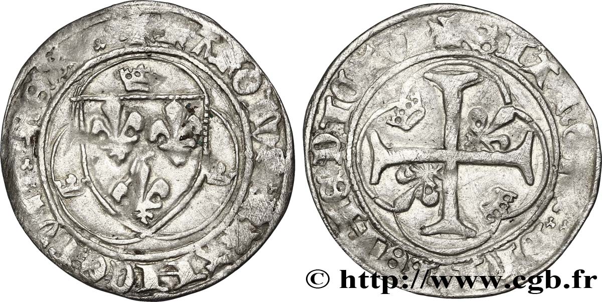 CHARLES VII LE VICTORIEUX Blanc à la couronne n.d. Angers TTB