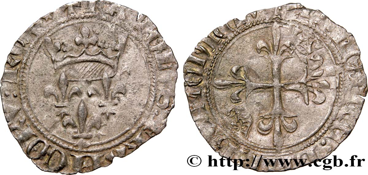 HEIR APPARENT, CHARLES, REGENCY - COINAGE IN THE NAME OF CHARLES VI Gros dit  florette  n.d. Le Puy VF