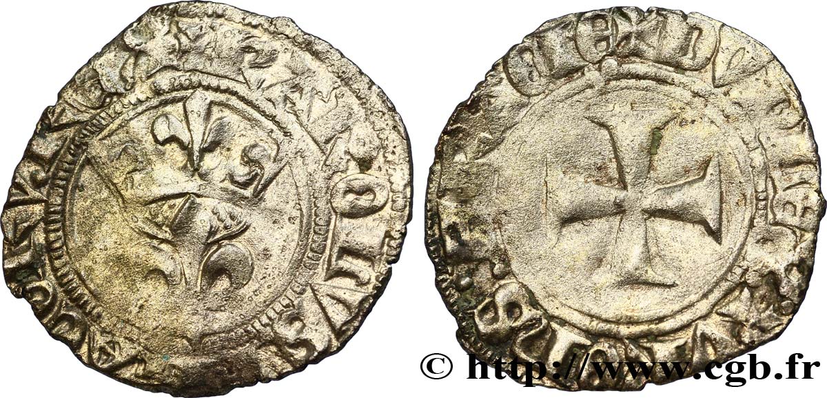 CHARLES VI LE FOU OU LE BIEN AIMÉ Double tournois dit  niquet  n.d. Paris TTB