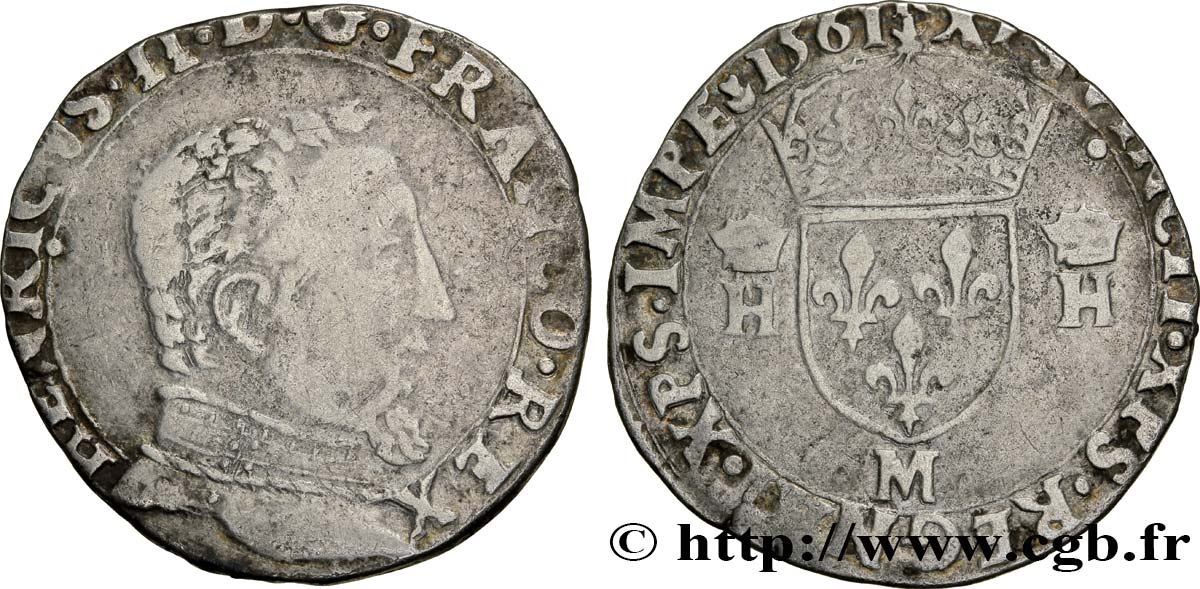 CHARLES IX. COINAGE AT THE NAME OF HENRY II Teston à la tête nue, 5e type 1561 Toulouse XF