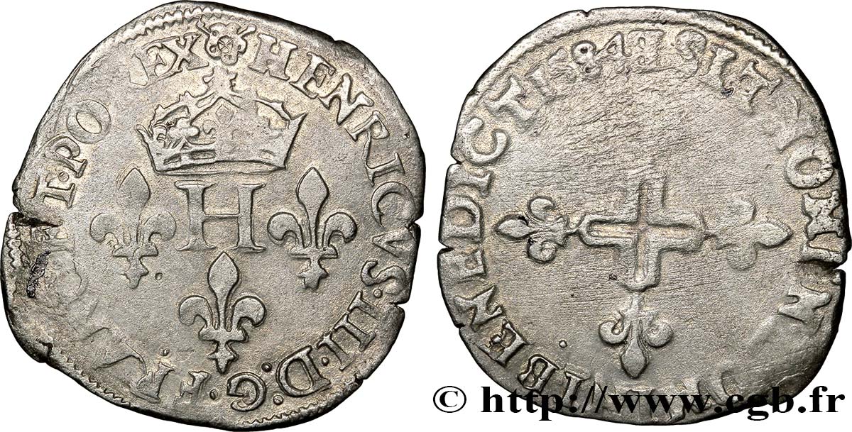 HENRY III Double sol parisis, 2e type 1584 Rouen MBC/BC+