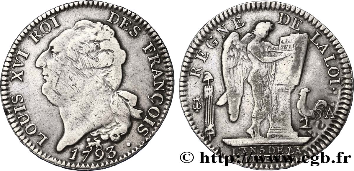 LOUIS XVI (MONARQUE CONSTITUTIONNEL)  Écu dit  au génie , légende FRANÇOIS 1793 Paris TB+