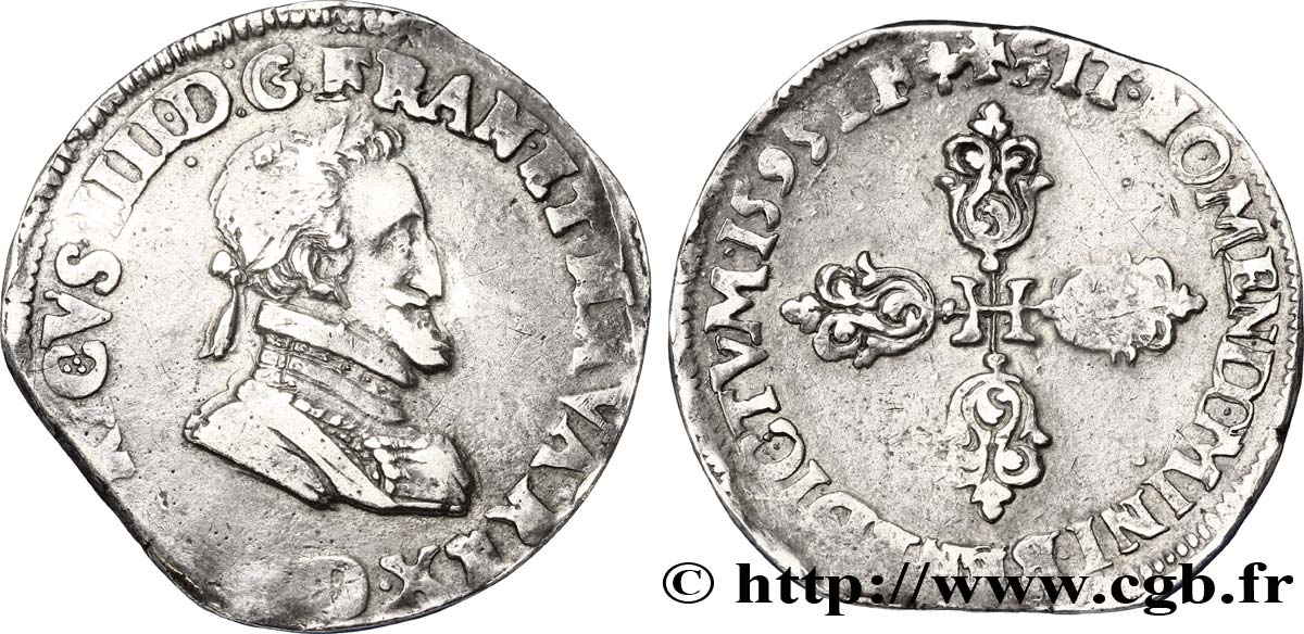 HENRI IV LE GRAND Demi-franc, type de Lyon 1595 Lyon TTB