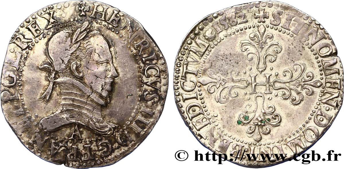 HENRI III Franc au col plat 1582 Paris TTB