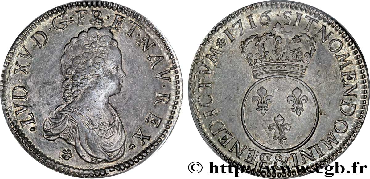 LOUIS XV DIT LE BIEN AIMÉ Écu dit &nbsp;vertugadin&nbsp; 1716 Aix-en-Provence TTB+/SUP