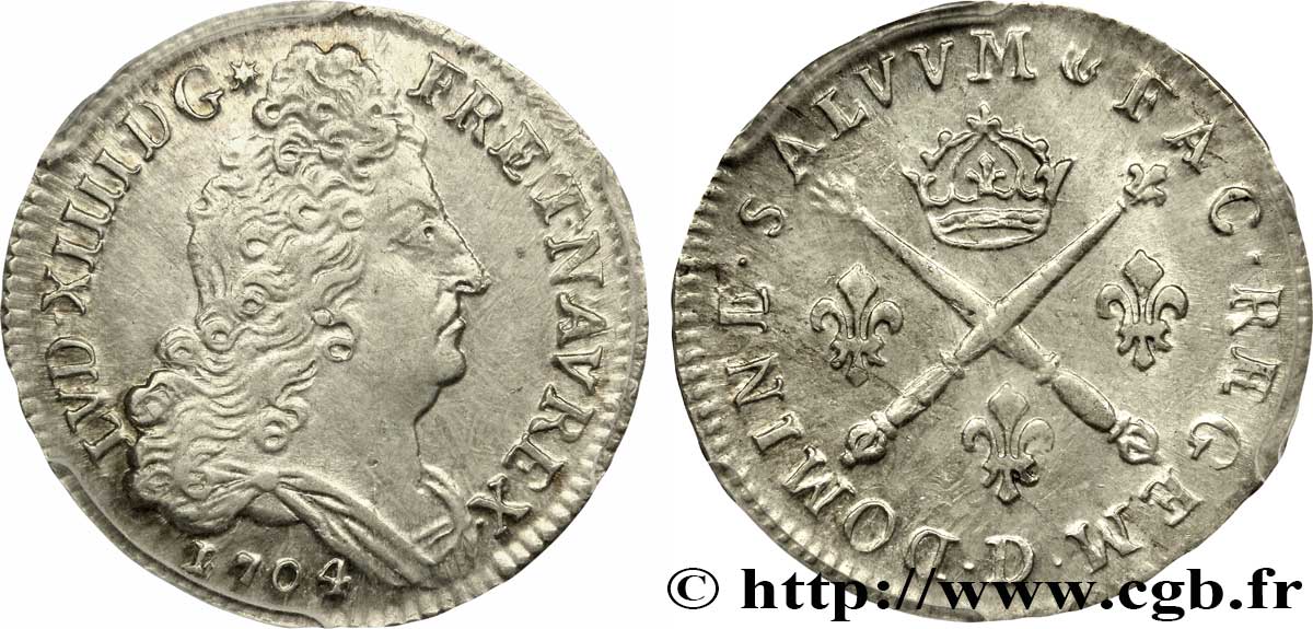 LOUIS XIV  THE SUN KING  10 sols aux insignes 1704 Lyon EBC+