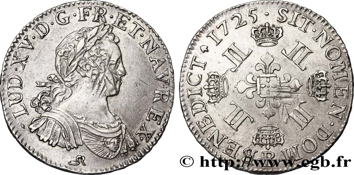 LOUIS XV DIT LE BIEN AIMÉ Demi-écu à la croix fleurdelisée couronnée et aux huit L 1725 Rouen TTB+