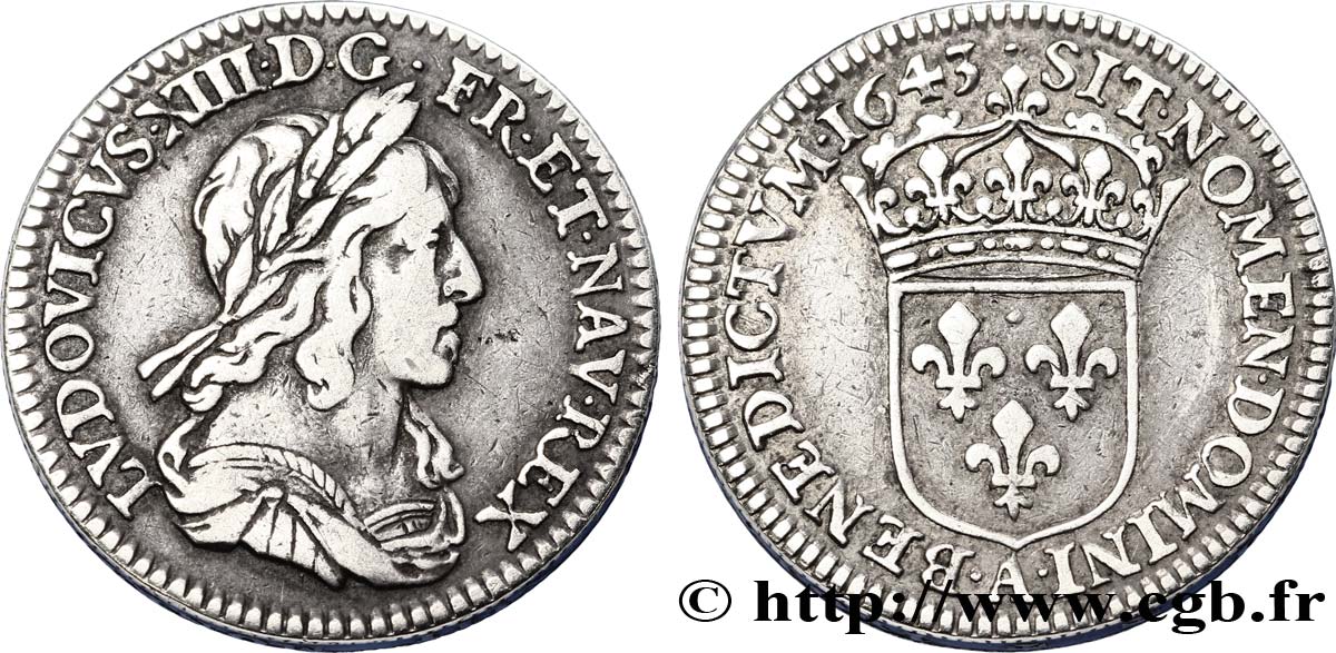 LOUIS XIII  Piéfort de poids quadruple du douzième d écu, 3e type, 2e poinçon de Warin 1643 Paris, Monnaie du Louvre BB/q.SPL