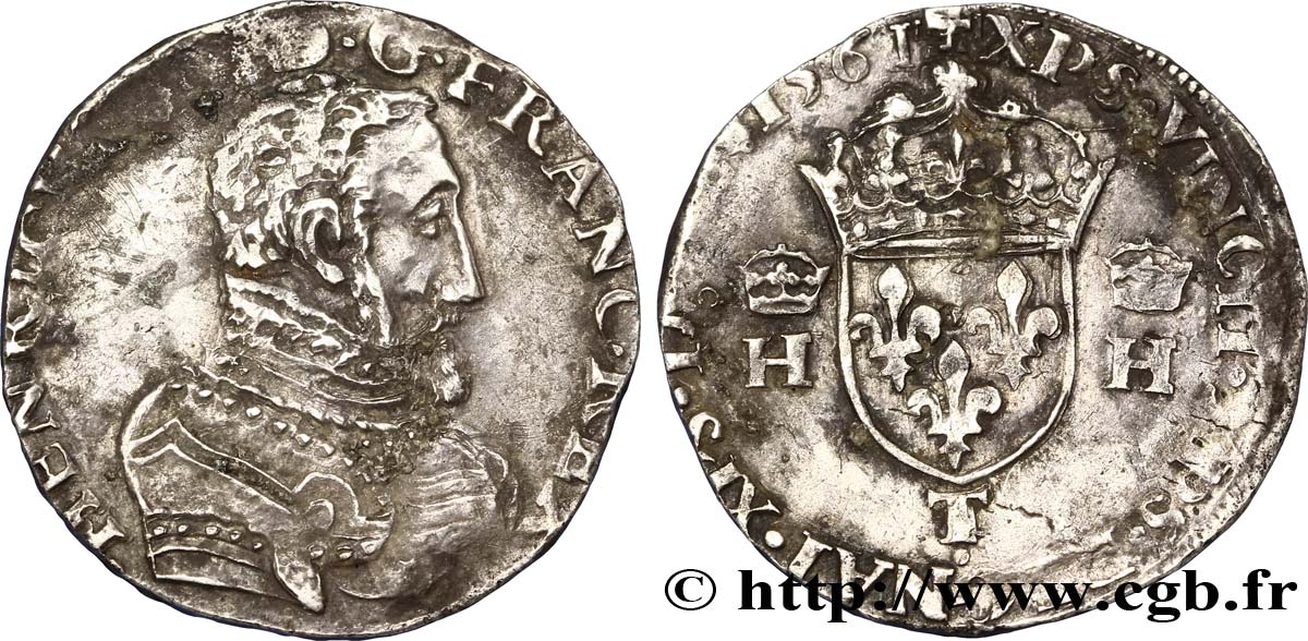 CHARLES IX. COINAGE AT THE NAME OF HENRY II Teston, tête nue du 1er type 1561 Nantes VF/VF