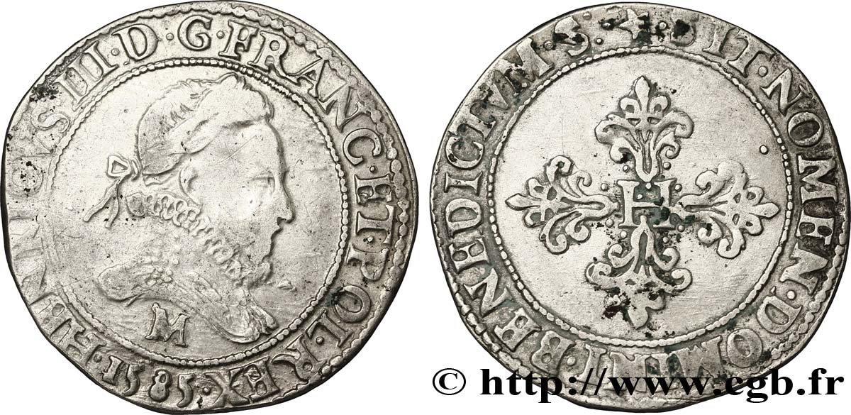 HENRY III Franc au col fraisé 1585 Toulouse VF/XF