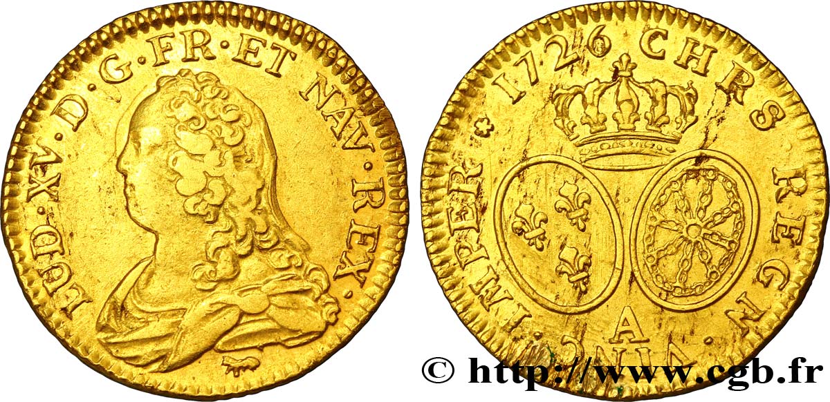LOUIS XV DIT LE BIEN AIMÉ Louis d&nbsp;or aux écus ovales, buste habillé 1726 Paris TTB