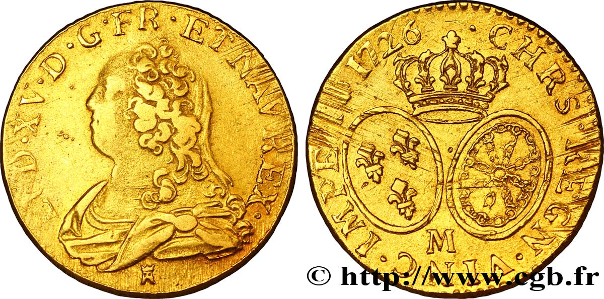 LOUIS XV DIT LE BIEN AIMÉ Louis d&nbsp;or aux écus ovales, buste habillé 1726 Toulouse TB+