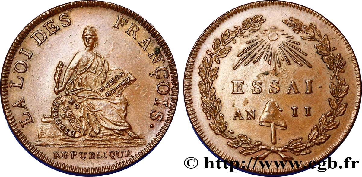 LA CONVENTION Essai de 2 sols ou du Décime de Bernier 1794 Paris TTB