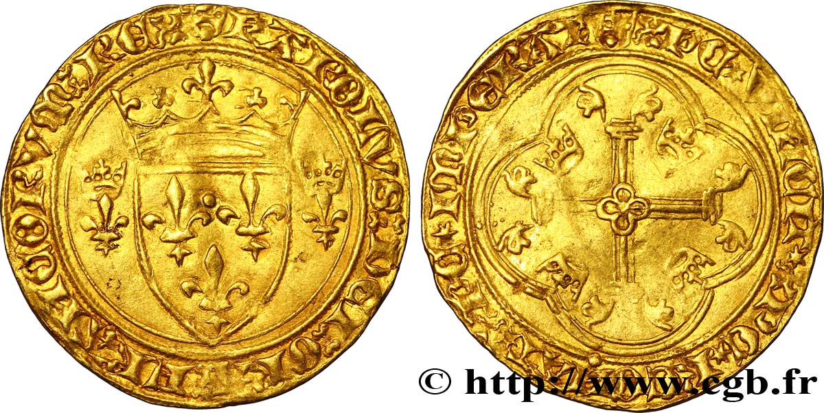 CHARLES VII LE VICTORIEUX Écu d or à la couronne ou écu neuf n.d. Tournai TTB