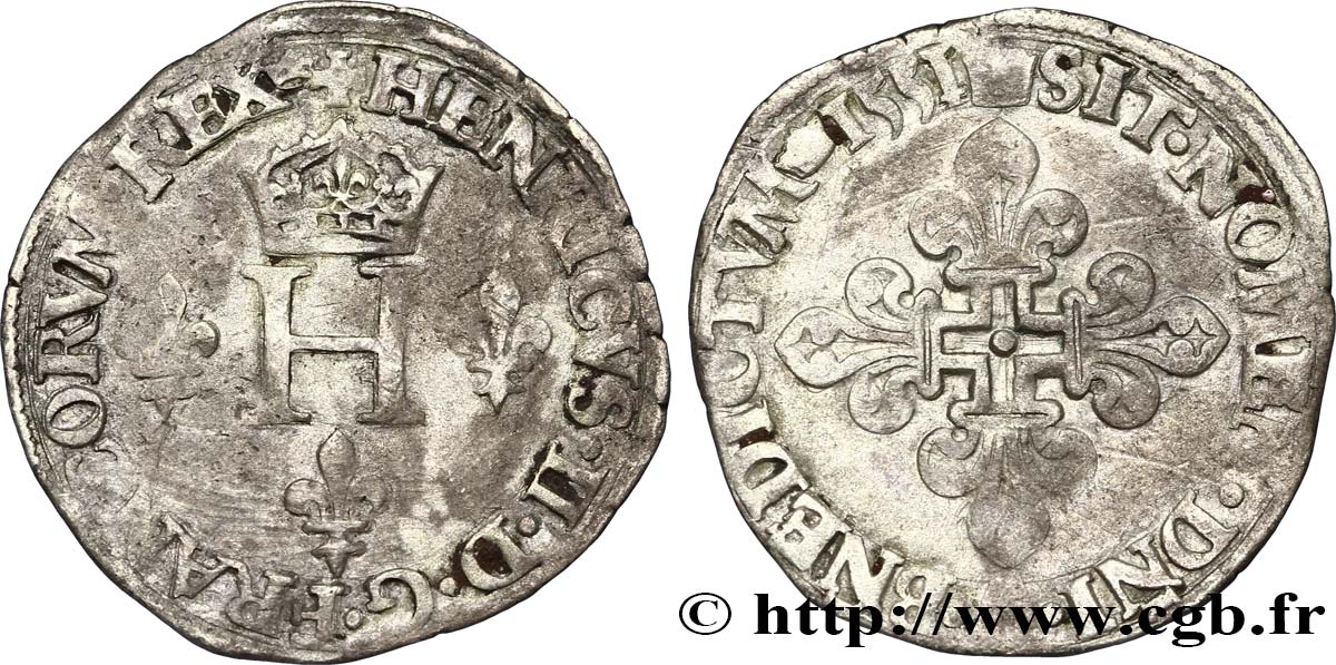 HENRI II Sol parisis ou trois blancs ou “demi-gros de Nesle” 1551 Paris, Moulin de Nesle TB+