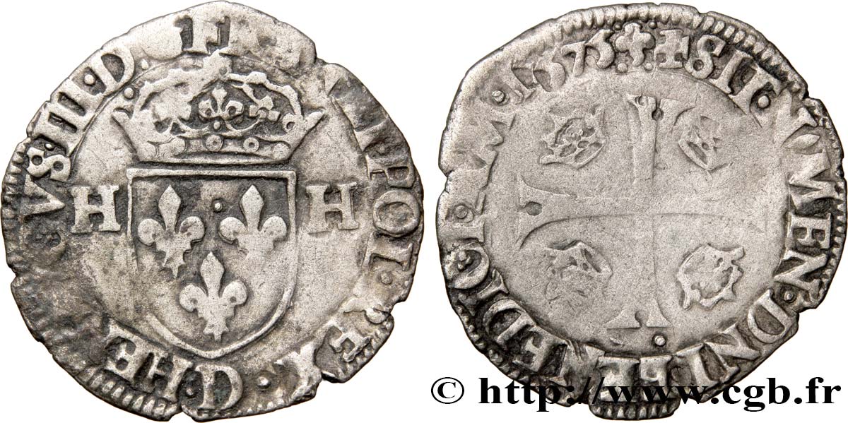 HENRI III Douzain aux deux H, 1er type 1575 Lyon TB+