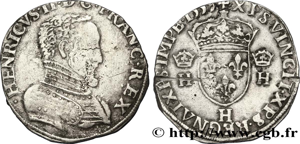 HENRY II Teston à la tête nue, 1er type 1555 La Rochelle XF
