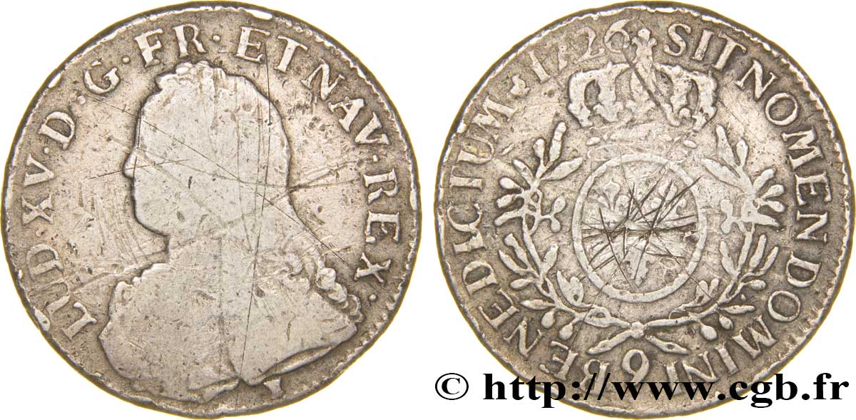 LOUIS XV DIT LE BIEN AIMÉ Écu aux branches d olivier, buste habillé 1726 Rennes B
