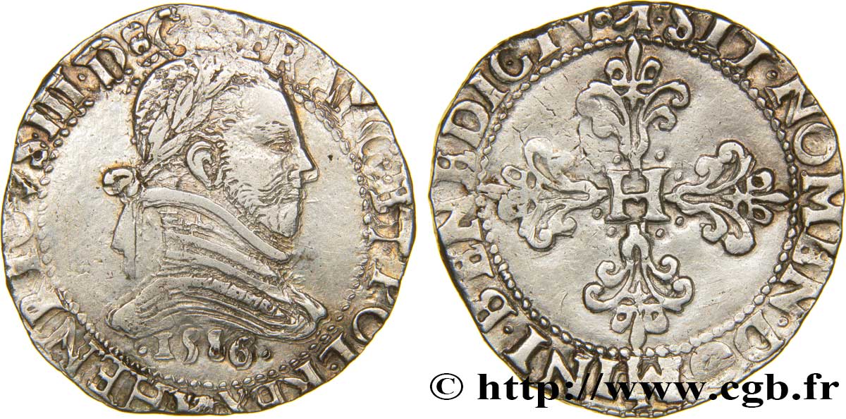 HENRY III Franc au col plat 1586 Bordeaux XF