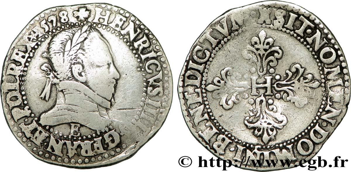 HENRY III Franc au col plat 1578 Tours BC+