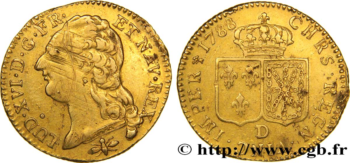 LOUIS XVI Louis d or aux écus accolés 1788 Lyon BC+/MBC