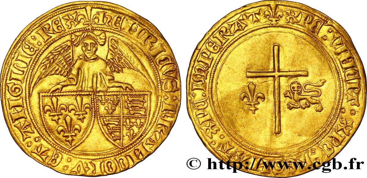 HENRY VI DE LANCASTRE - ROI DE FRANCE (1422-1453) - ROI D ANGLETERRE (1422-1461) et (1470-1471) Angelot d or 24/05/1427 Saint-Lô SUP/TTB+