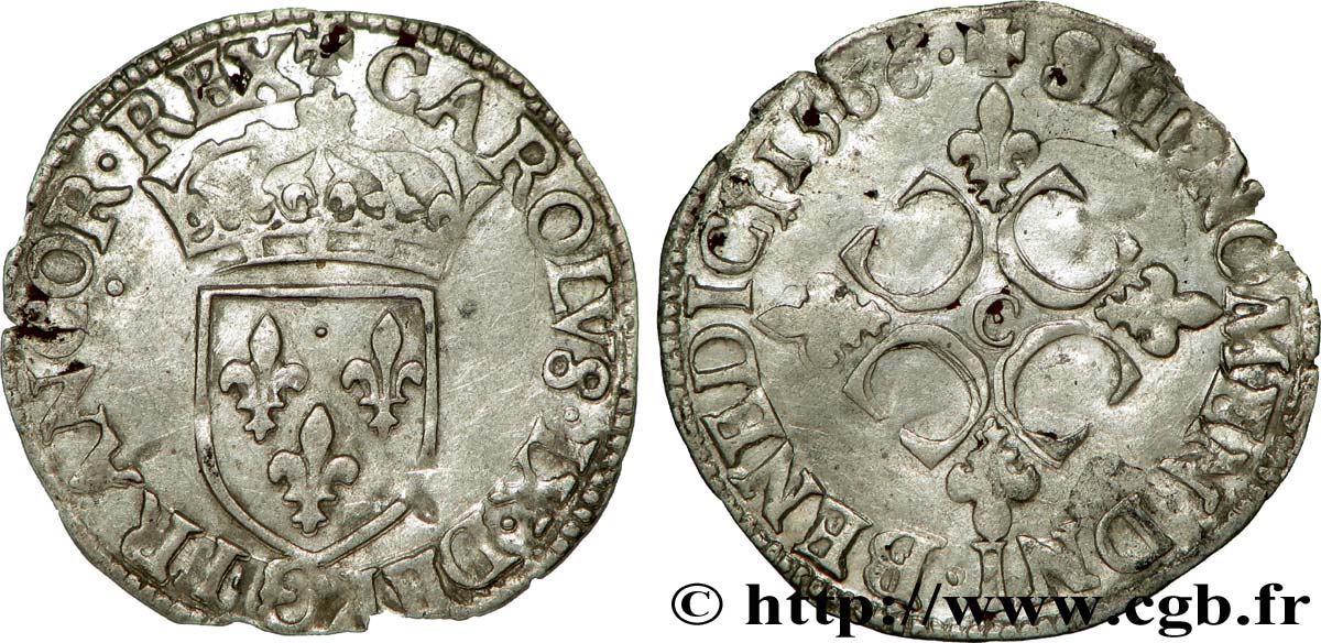 CHARLES IX Sol parisis, 1er type 1566 Saint-Lô TTB
