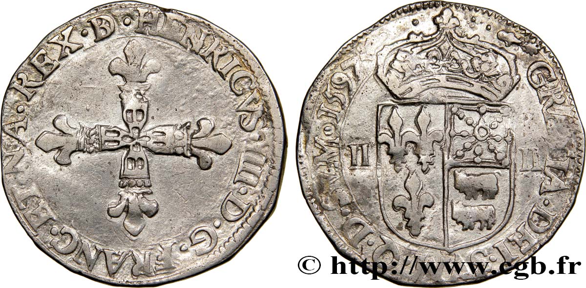 HENRY IV Quart d écu de Béarn 1597 Morlaàs BC+