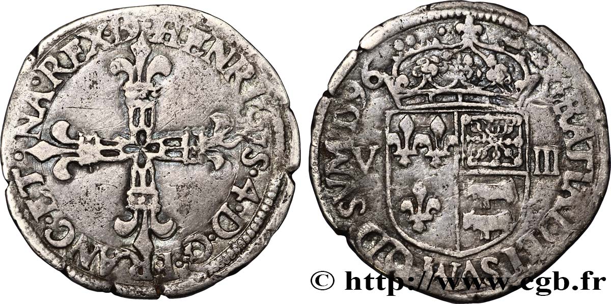 HENRI IV LE GRAND Huitième d écu de Béarn 1596 Morlaàs TB+/TTB