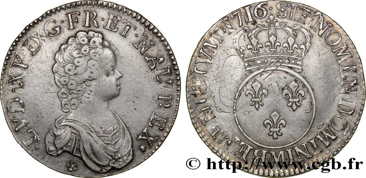 LOUIS XV DIT LE BIEN AIMÉ Écu dit &nbsp;vertugadin&nbsp; 1716 Toulouse TTB